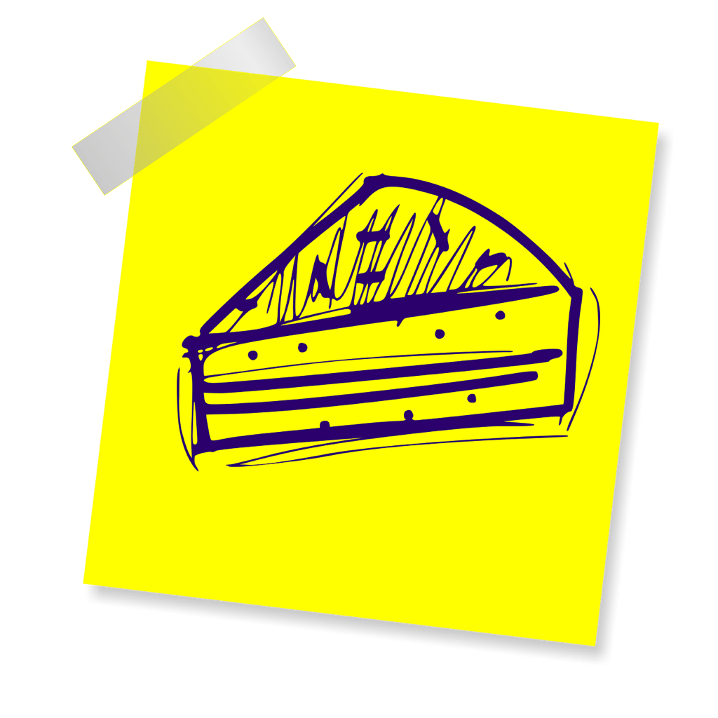Sticky note with a hand-drawn slice of cake